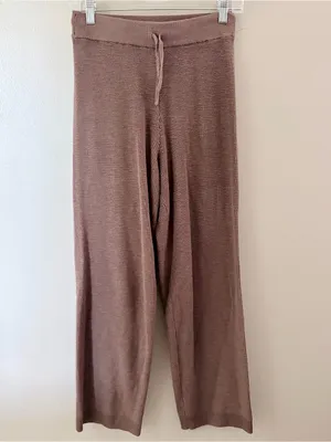 Free People Beach Knit Pants Size S Brown Ribbed Drawstring Lounge Pants thumbnail 2