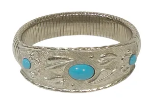 Silver Tone Turquoise‎ Stone Stretchy Bracelet Jewelry Bangle thumbnail 1