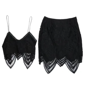 Revolve Signature 8 Black Lace Two Piece Cami Top and Mini Skirt Set Size Small thumbnail 7