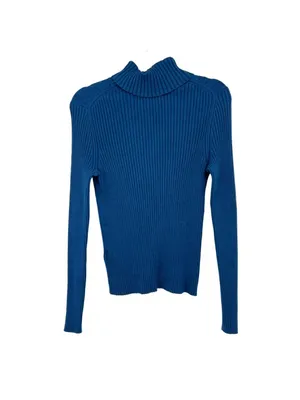 Banana Republic Blue Ribbed Fitted Turtleneck Sweater Size Medium 90s Minimalist thumbnail 6