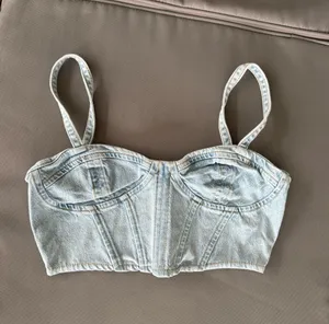 Zara Light Blue Denim Corset Top thumbnail 1