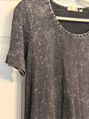 RD Style Drop Waist Black Acid Wash Short Sleeve Organic Cotton Midi Dress Med thumbnail 4