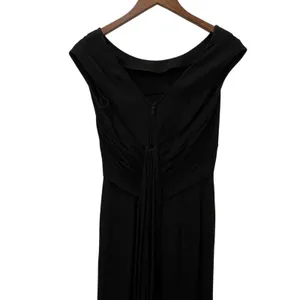 Vintage Kathleen Inc Dress Womens Size Medium Black Maxi Sheath Ruched Pleated thumbnail 7