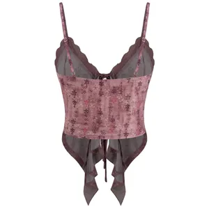 Cider Carmine Lace Ruffle Tie-Front Floral Cami Top – Size L (US 8) thumbnail 2
