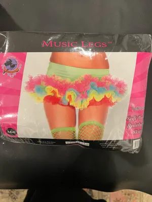 Neon green tutu skirt with pink, blue, and yellow ruffles. One size. Polyester thumbnail 4