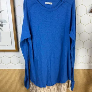 We The Free Blue Long Sleeve Scoop-Neck Lace Hem Midi Tunic - Size - Medium thumbnail 5
