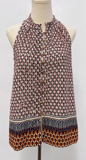 Maeve Anthropologie Geometric Print Halter Tank Top Medium 100% Cotton Boho thumbnail 1