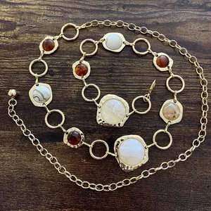 Gold Y2K Marbled Stone Open Ring Waist Chain Belt, Fits 24.5-43 Inches, X7GA1296 thumbnail 6