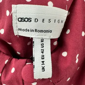 Asos Design‎ Red Burgundy Cotton White Polka Dot Babydoll Mini Dress Size 10 thumbnail 4