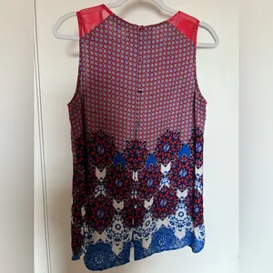 Pale Sky Women's Sleeveless Red and Blue Patterned Top Size Medium thumbnail 4