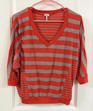 Splendid Vibrant Red and Gray Striped Top thumbnail 1