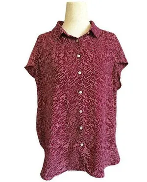 Loft Red/White Printed Collared Top Women's Blouse Size Medium | 74-9 thumbnail 1