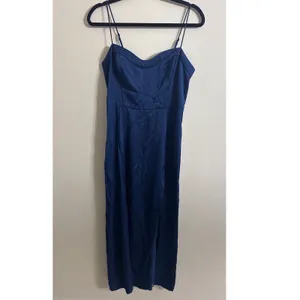 Abercrombie & Fitch Camille Satin Midi Dress Navy Blue High Slit Size Medium thumbnail 5