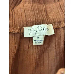 Lily‎ White Rust Brown Off The Shoulder Tie Sleeve Button Front Gauze Top Medium thumbnail 5