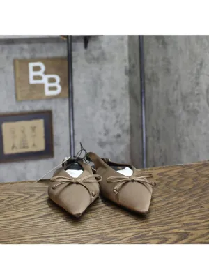 NWT A New Day Camille Satin Slingback Bow Flats 94648294 Taupe Brown 8M thumbnail 4