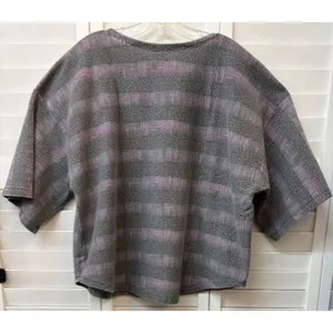 Vintage Powermax Grey Purple Striped Short Sleeve Sweatshirt Made in USA Large thumbnail 2