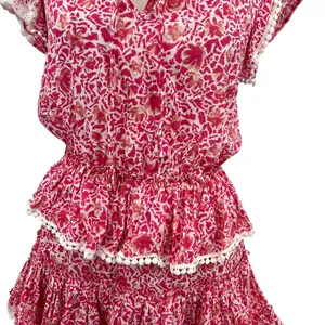 Misa Los Angeles‎ Lilian Dress Tiered Ruffle Animal Floral Print Pink Size XS thumbnail 6