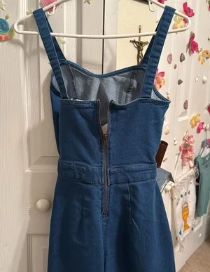 Blue Denim One Piece with mid section cut thumbnail 3