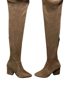Womens Taupe‎ Suede Over The Knee Boots Block Heel Pointed Toe Back Zip Size 7.5 thumbnail 1