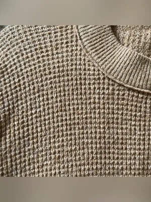 Aerie Oversized Waffle Crew Sweater, Tan/Camel, Size S, EUC thumbnail 4