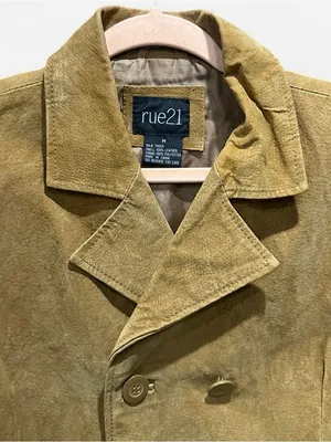 Vintage Y2K Rue21 Genuine Suede Tan Double Breasted Jacket Medium Boho thumbnail 5