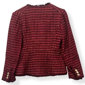 Tory Burch Tweed Boucle‎ Blazer Red Gold Metallic Designer Luxe Preppy Women 8 thumbnail 3