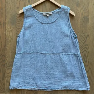 FLAX 100% Linen Scoop Neck Sleeveless Top Pale Blue Size Medium thumbnail 1