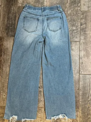 ZOE + PHOEBE High Rise Wide-Leg Jeans 5 Fits Like 26/2 Light Distressed Wash EUC thumbnail 8