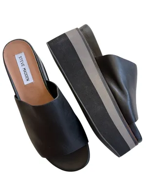 EUC Steve Madden Leather King Platform Sandals Black Size 8 thumbnail 1