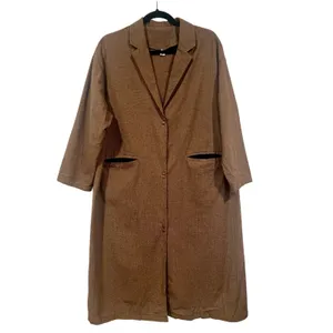 Boutique Brown Longline Duster Blazer Jacket Cotton Rayon Lagenlook Size Large thumbnail 2