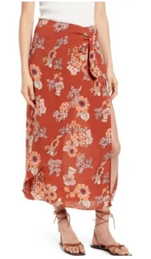 Free People Women's Sunday Sarong Floral midi Skirt Brown Sz 10 thumbnail 1