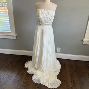 Jasmine Couture Strapless‎ Wedding Dress Pleated Skirt Size 8 Sequins Beaded thumbnail 5