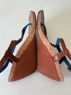 Lauren Ralph Lauren Flip Flops Ankle Strap Cork Wedge Sandals Womens Size 6 Blue thumbnail 8