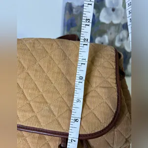 LL Bean Tan Corduroy and Lather Backpack Purse thumbnail 12