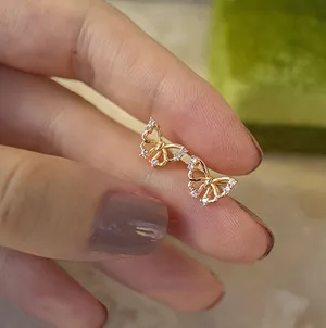 Small Tiny CZ Butterfly Stud for Women Gold thumbnail 2