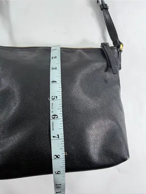 Fossil Black Pebbled Genuine Leather Crossbody Shoulder Bag Brass Hardware Purse thumbnail 6
