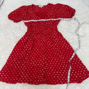 Madewell Womens Red Floral Mini Dress Cottage Prairie Boho XS Preppy Resort thumbnail 4