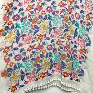ROLLER RABBIT Swim Coverup Kaftan Womens Size XS Floral Pom Pom Boho Vacation thumbnail 9