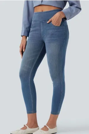 Halara Womens M 7/8 High-Waist Skinny Denim Pants Stretchy Cotton-Blend Medium B thumbnail 1