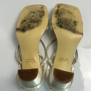 Touch Ups Ivory Satin Beaded Sequin Block Heel Square Toe Slingback Sandals 7.5W thumbnail 3