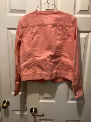 GAP Coral Pink Collarless Button-Front Jean Jacket thumbnail 4