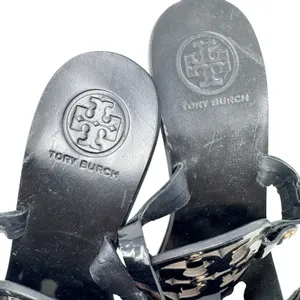 Tory Burch Miller Kitten Heel Sandal Black Patent Leather Slingback Size 8 thumbnail 5