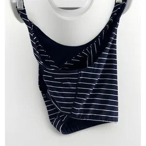 Athleta Blue & White Stripe High Neck Sports Bra Powervita Cutout Racerback XL thumbnail 4