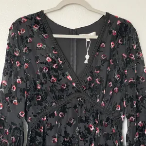 WAYF Brayden Long Sleeve Black with Red Roses Embroidered Velvet Dress Medium thumbnail 6