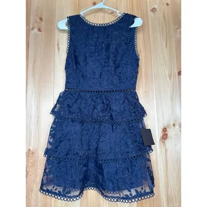 NWT Lulus Look So Sweet Navy Blue Embroidered Lace Mini Dress Cocktail Size S thumbnail 2