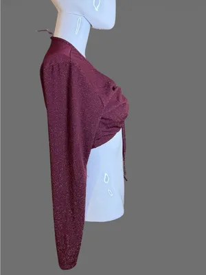 Savage X Fenty Sparkle Tie-Front Crop Top - Burgundy thumbnail 7