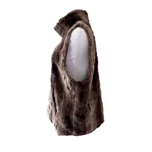 Betsey Johnson Brown Faux Fur Vest sz‎ Large Striped Retro Fully Lined thumbnail 2