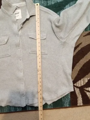 Aerie Lumberjane Oversized Gray Waffle Knit Button Up Cotton Cozy thumbnail 7