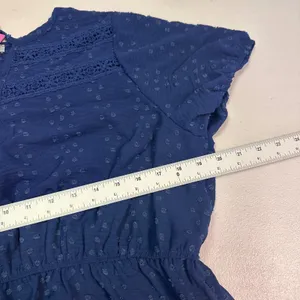 LAPA Plus Navy Blue Clip Dot Tiered Midi Dress Crochet Lace Boho Womens 1XL NEW‎ thumbnail 3