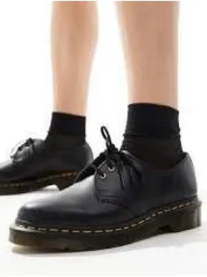 Dr. Martens Vegan 1461 Oxford Black Leather Lace-Up Shoes with Yellow Stitching thumbnail 2